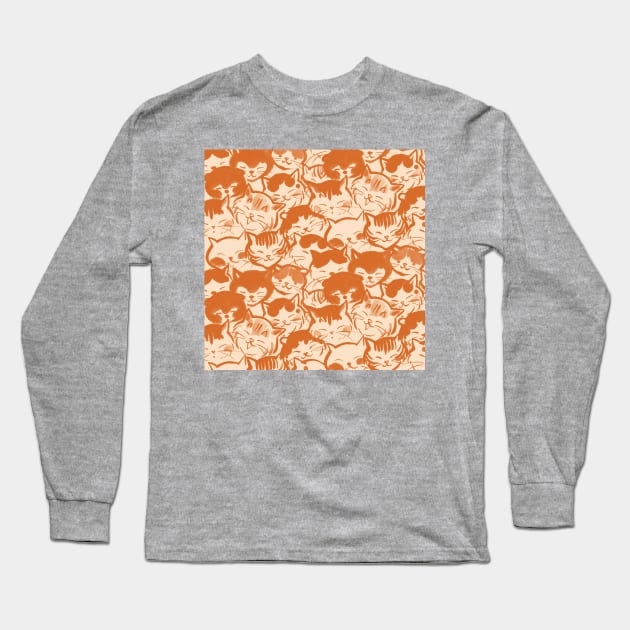 Happy Cats Faces (orange) Long Sleeve T-Shirt by juliewu